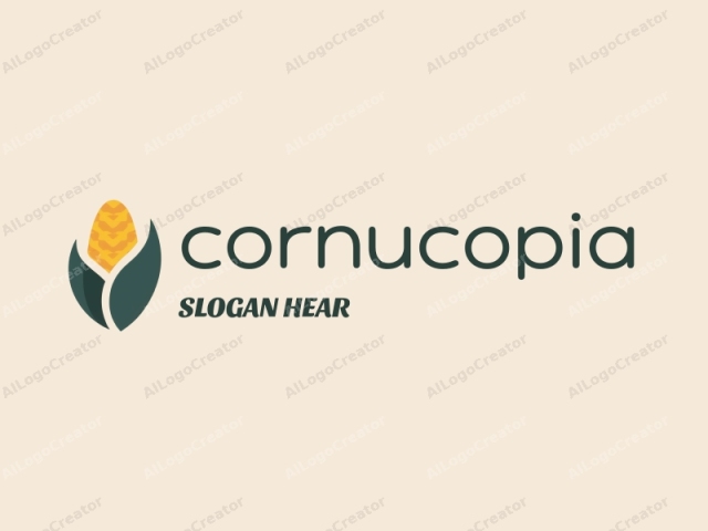 This is a minimalist, vector graphic logo featuring an abstract corn design. The image is centrally placed on a light beige background, providing a neutral canvas that allows the logo's elements to stand out clearly. The corn is depicted in a stylized manner