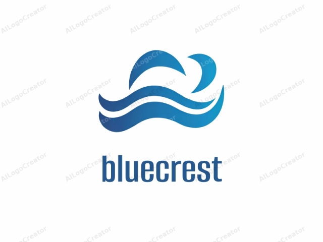 The image is a minimalist logo featuring abstract water wave patterns. It consists of two primary elements: the wave design and a circular or semi-circular shape. The wave design is depicted in shades of blue, ranging from dark to light, and is