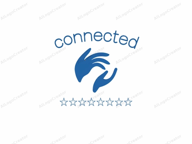 The image is a minimalist, stylized logo in blue. It depicts a simplified hand, with two fingers raised, positioned in the center of a plain white background. The hand is abstract and lacks intricate details, featuring a smooth, curved outline that