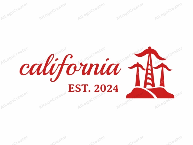 This is a simple, red, vector graphic illustration of a stylized wind turbine. The wind turbines are depicted in a minimalist, geometric fashion with three prominent, triangular-shaped blades extending upward from a central, cylindrical base. The central base is fl