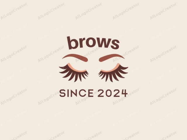 a minimalist, digital illustration. This image depicts a pair of exaggerated eyelashes against a light beige background, designed with clean, geometric lines and a flat color palette. Each eyelash is stylized with a smooth, curved shape and a consistent brown