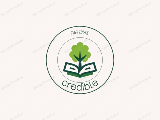 The logo is a simple, modern graphic design featuring a stylized tree and book. The background is plain, featuring a neutral beige color that provides a clean and uncluttered visual canvas. The logo consists of two main elements: a tree