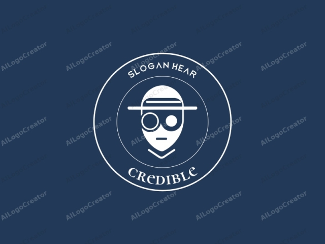 The image is a minimalist, digitally created logo. It features a stylized face in white against a solid navy blue background. The face is depicted in a simplistic, geometric manner, with smooth, clean lines and no intricate details. The subject is