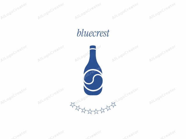 The image is a minimalist digital graphic, consisting of a single blue, stylized logo depicting a bottle with a curved neck. The bottle is presented against a stark white background, making the blue color stand out boldly. The design uses simple geometric shapes