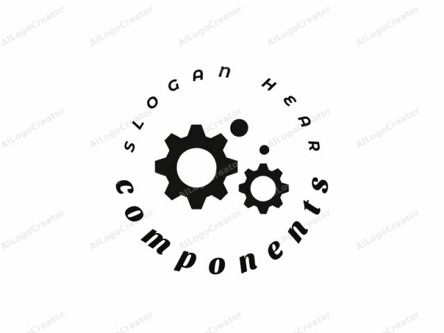 The image is a simple, black and white digital illustration depicting two gears, one larger and one smaller, positioned slightly offset from each other. The larger gear is on the left and the smaller gear is on the right, both facing forward. The
