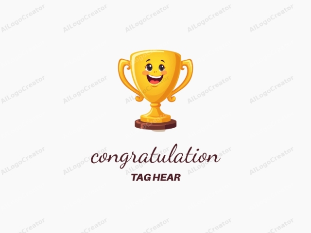 which is a stylized, cartoon-like illustration of a golden trophy on a white background. The trophy is depicted in vibrant yellow with a glossy, shiny texture, indicative of a polished metallic surface. It features two curving handles at the sides and