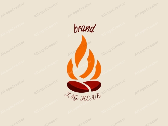 The logo, prominently displayed, consists of a minimalistic, abstract design featuring a stylized flame and coffee bean. The flame is depicted in vibrant shades of orange and red, with its curved, swirling shape symbolizing fire or heat. Below the