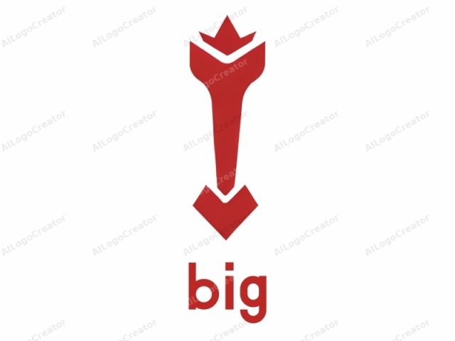 This is a simple, abstract logo featuring a bold, stylized design. The logo is centered on a plain white background. The primary element is a large, red, triangular arrow pointing downward. The arrow is symmetrical, with two triangular pr