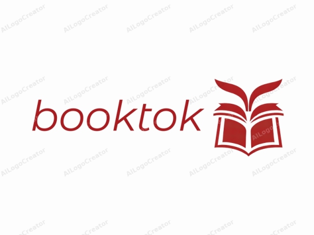 Este es un diseño de logo gráfico vectorial minimalista en forma de un libro abierto. Las páginas del libro se representan en un rojo sólido y audaz, con un ligero gradiente que sugiere una ligera sombra. La portada del libro también es roja, pero con