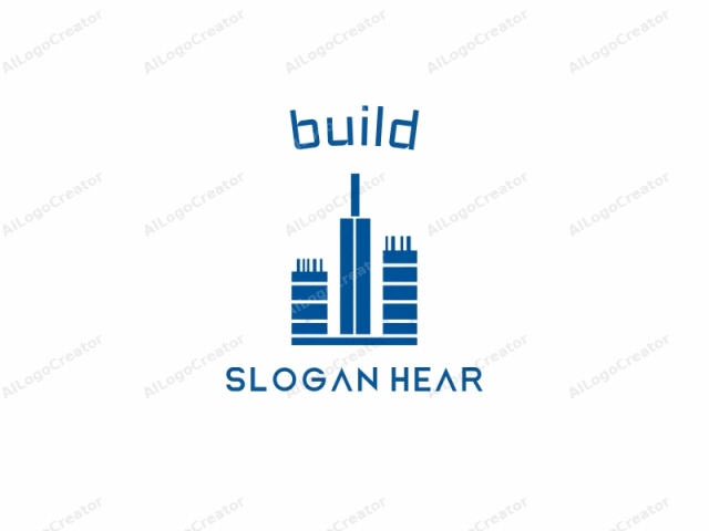 This logo image features a simplistic, minimalist design, using only solid colors and basic shapes to convey a message. It depicts a stylized, abstract representation of two tall skyscrapers. Both buildings are rendered in the same dark blue hue, contrasting