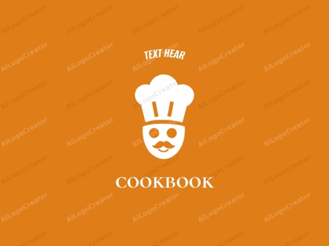 caracterizado por su diseño simple pero atractivo. La imagen presenta una representación minimalista y abstracta de la cabeza y el sombrero de un chef. En el centro de la composición se encuentra una figura estilizada en blanco del rostro de un chef con ojos redondos y un pequeño bigote,