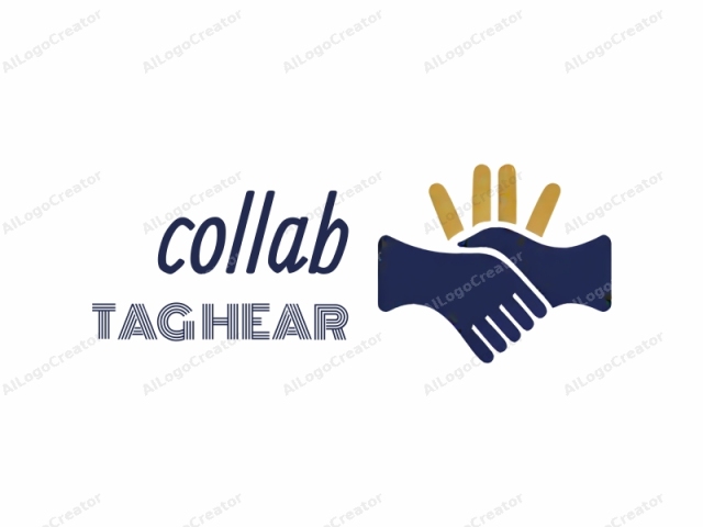 This is a simple, stylized logo featuring a pair of hands in a handshake position. The hands are represented in solid, dark blue, with a smooth, uniform texture and clean edges. Each hand is shown in profile, emphasizing the palm and