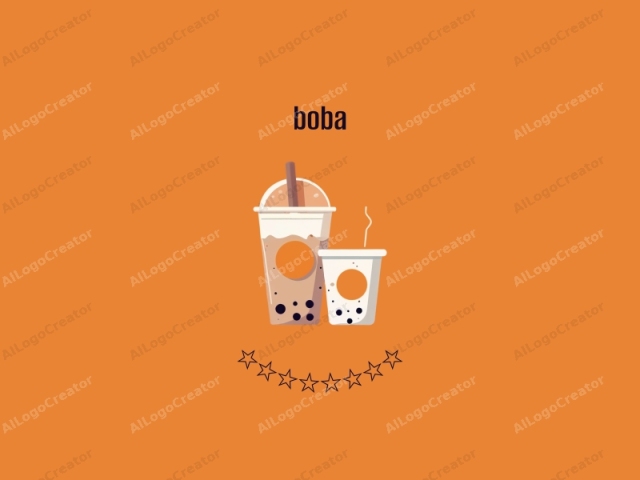 This digital illustration features a minimalist style with flat design elements and a vibrant color palette. The image showcases two boba tea cups set against a solid orange background, creating a stark contrast that makes the objects stand out prominently. The boba tea cup