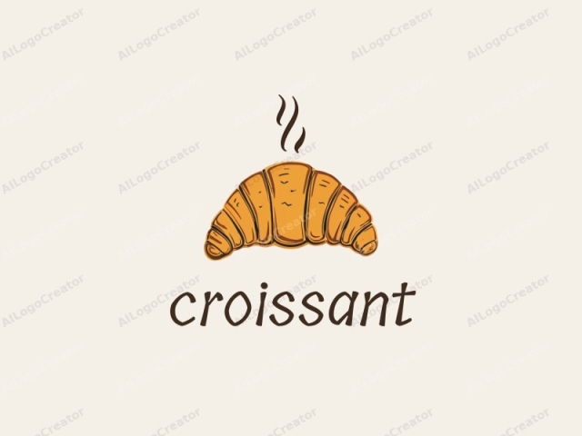 depicting a classic croissant in a minimalist yet charming style. This digital illustration features a golden-brown croissant with crisp, curved edges and a smooth, glazed top. The croissant's shape is symmetrical, with a gentle curve arching