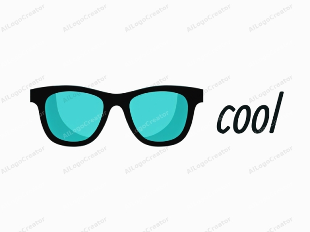 Esta es una representación gráfica minimalista y basada en vectores de un par de gafas de sol, colocadas sobre un fondo blanco intenso. Las gafas de sol se representan en un diseño plano con monturas negras y gruesas y una lente grande de color turquesa que refleja la luz, sugiriendo un efecto espejado.