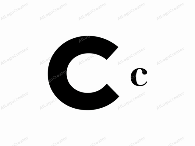 これは、モダンで洗練されたスタイルの太字の大文字「C」を特徴とするミニマリストのロゴデザインです。文字は完全に黒色で、滑らかで曲線的な形状をしており、画像の中央部分を占めています。背景は純白です。