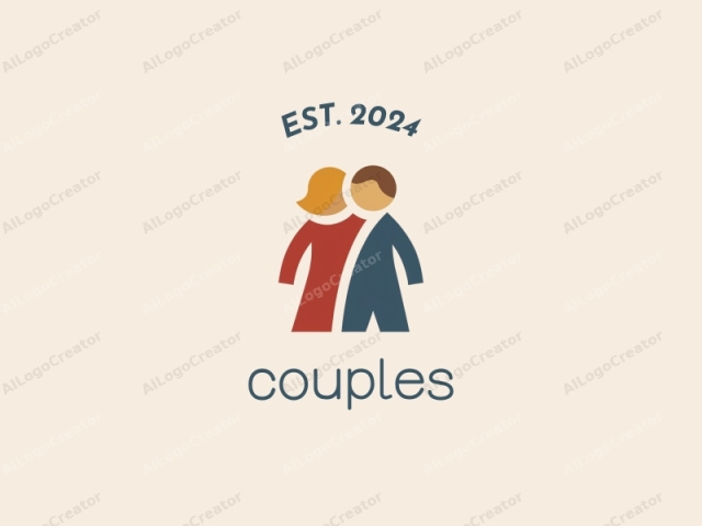 in a minimalist, modern, and flat design style, depicting a simple, stylized depiction of two human figures. The image features a pair of figures, one male and one female, standing side by side. Each figure has a minimalistic, abstract