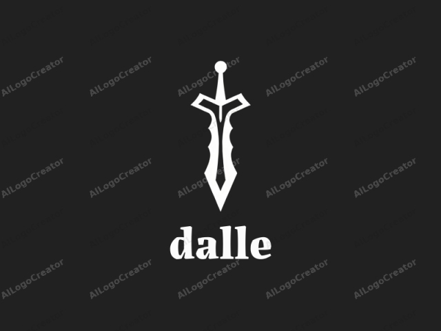 which features a minimalist design on a black background. The logo consists of a stylized white sword with a clean, sharp appearance. The blade is symmetrical, tapering towards a point at the bottom, while the hilt is shaped like an