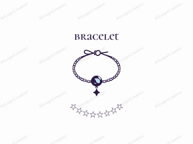 Esta es una ilustración digital minimalista de una pulsera. La pulsera se representa en un diseño simple y plano con líneas limpias, y se presenta en tonos de morado y azul. Consiste en una serie de cuentas redondas dispuestas en un bucle, formando un