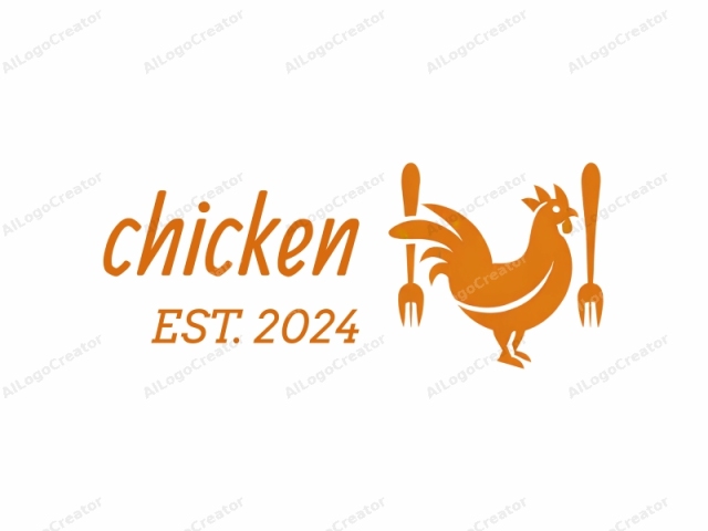 characterized by a stylized, minimalistic approach. The logo, rendered in a vibrant burnt orange, features a simplified, icon-like representation of a rooster, positioned centrally and facing to the right. The rooster is depicted in a silhouette style