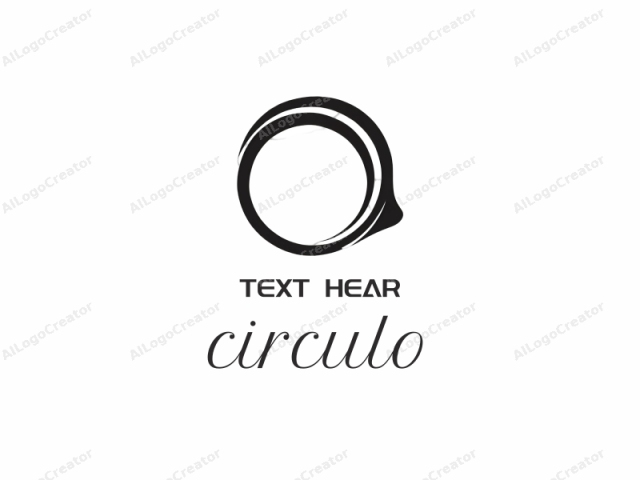 providing detailed descriptions of its elements and style. This logo is a simple, monochromatic design, featuring a large, circular shape rendered in solid black. The circle, occupying the central focus of the image, is outlined by a thick, black