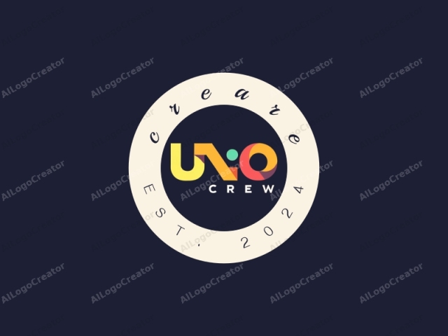 the band Uno Crew. The image is a digital graphic with a dark navy blue background, providing a solid contrast that makes the logo stand out sharply. The logo is a stylized and modern design, featuring the band's name in bold, colorful