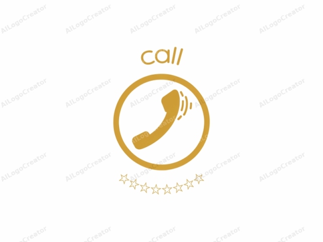 This is a simple, minimalist logo designed in a flat, digital style. The main element is a golden-yellow telephone receiver icon, which resembles an old-fashioned handset with a curved handle and a small mouthpiece. The icon is circular and centered in