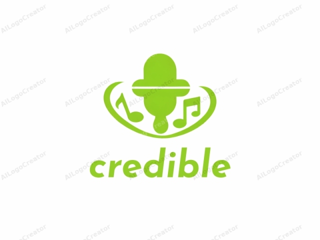 which features a stylized, simplistic design. This logo, primarily green, consists of three main elements: a microphone, musical notes, and a stylized figure. The microphone, occupying the central position, is represented as a rounded, green object