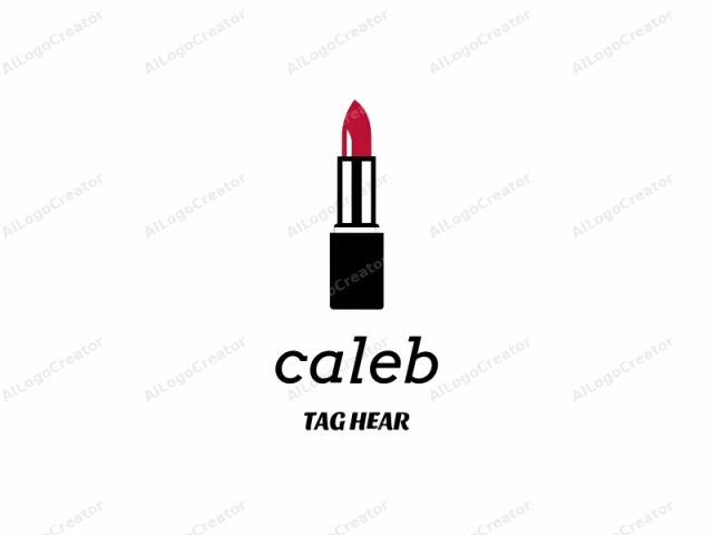 The logo image is a minimalist illustration of a lipstick tube set against a stark white background. The design features a bold, geometric silhouette of a classic lipstick container. The lipstick tube is depicted in a flat, two-dimensional style with no shading or texture