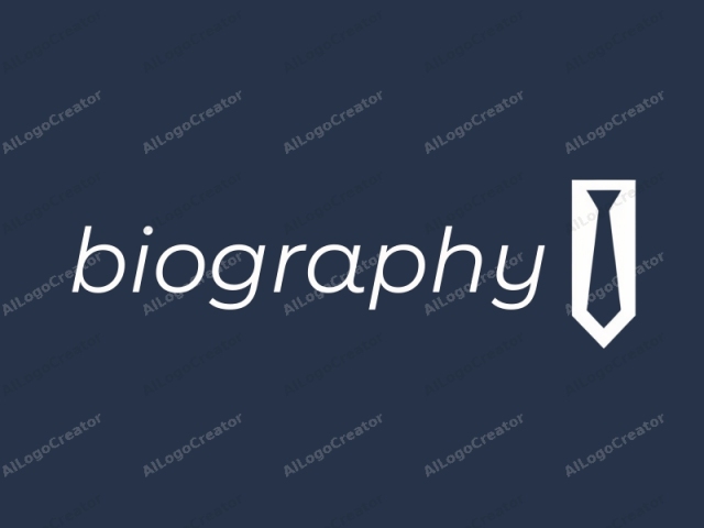 This is a minimalist logo design featuring a white stylized image of a necktie on a solid dark navy blue background. The necktie symbol is centrally located and prominently displayed, occupying the majority of the image space. The necktie shape is simplified