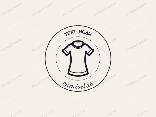 Este es un logo minimalista en blanco y negro que representa una camiseta de manga corta simple y unisex. La camiseta está ilustrada con líneas limpias y audaces sin sombreado ni detalles intrincados, enfatizando su forma y diseño básico. La camiseta tiene un corte redondeado