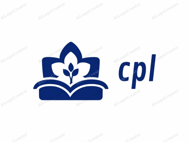 Este es un logo simple y estilizado, que consiste en un diseño gráfico en azul y blanco. El diseño presenta una representación estilizada de un libro con sus páginas abiertas en la parte superior, simbolizando conocimiento y educación. Debajo del libro, un diseño estilizado