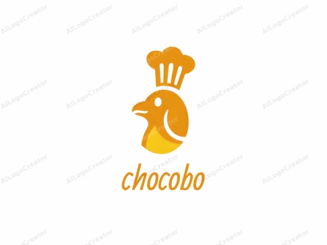 un pájaro amarillo estilizado con sombrero de chef. La cabeza y el cuerpo del pájaro están representados en un diseño suave y de estilo vectorial. La cabeza del pájaro está posicionada en la parte superior, mirando hacia la izquierda, con un pico pequeño y ojos simples y redondos