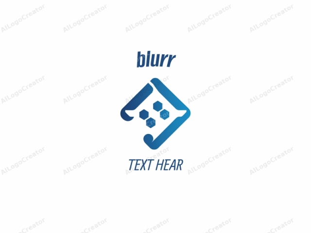 This is a clean, abstract logo featuring a stylized design composed of smooth, curving lines. The main subject is a diamond shape with rounded edges. It is outlined in a gradient of shades of blue, transitioning from a darker blue at the