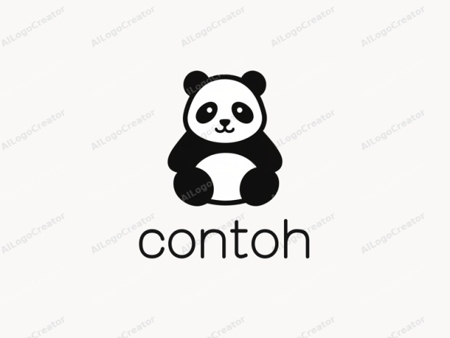 Das Bild ist eine minimalistische Schwarz-Weiß-Zeichnung eines Pandas, gekennzeichnet durch seine ikonischen Merkmale. Der Panda wird in einem vereinfachten, cartoonartigen Stil dargestellt, mit kräftigen, klaren Linien und einem einfarbigen Farbschema. Kopf und Gliedmaßen sind schwarz