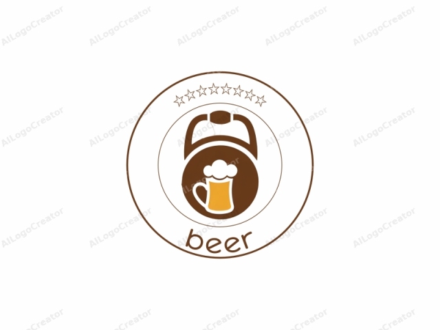 This is a minimalist graphic logo, featuring a stylized beer mug on a white background. The beer mug, rendered in solid brown, is centrally placed within a large circular background, also brown. The mug's design is simple, with a cylindrical