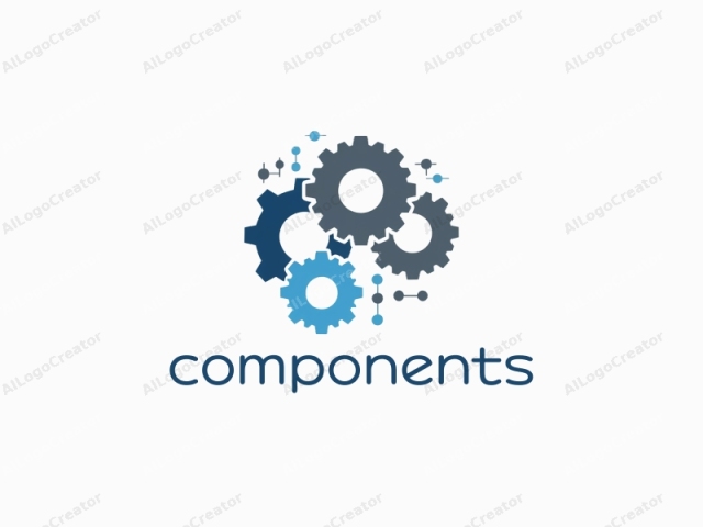 four interlocked gears, set against a white background. This is a simple, stylized graphic representation of a mechanical system, with gears of varying sizes arranged in an overlapping formation. Each gear is depicted in a distinct color: the largest, most