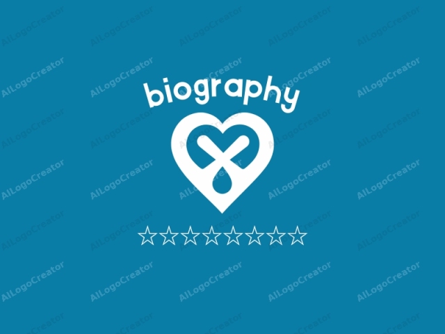 providing detailed descriptions of its visual elements, composition, and style. The image is a minimalist logo set against a solid blue background. Centered, the logo features a bold white, stylized shape of a heart. Within this heart, a simple