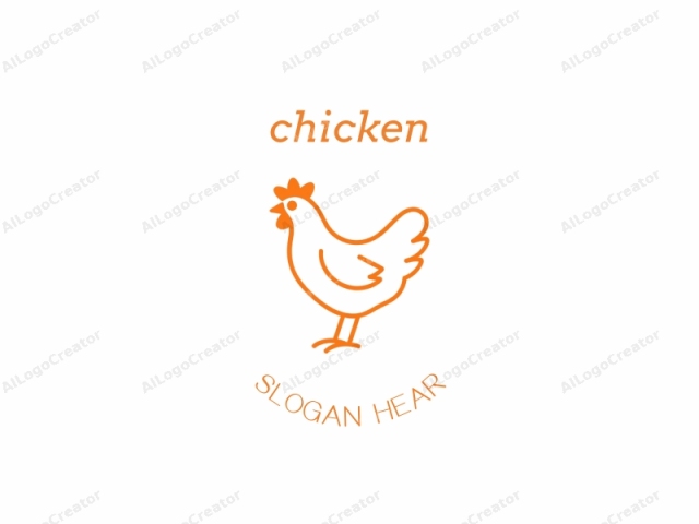 The image is a simple, minimalist line drawing of a chicken, done in a digital medium. The chicken is depicted in a stylized, cartoonish manner, with clean, smooth lines in a bright orange hue against a stark white background. The