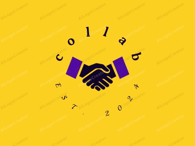 a handshake. This digital artwork features a simplistic design on a solid yellow background. The main focus is a stylized image of two hands in a handshake formation, rendered in bold, solid black. The left hand, belonging to the person on the