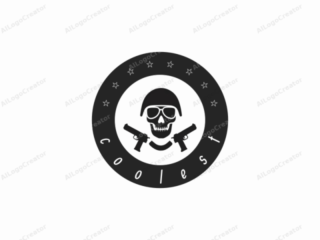 Dieses Logo-Bild ist eine einfache, schwarz-weiße grafische Illustration, die einen Schädel mit einem Militärhelm und Pilotenbrille darstellt. Die Illustration ist in einem flachen, einfarbigen Design ohne Schattierungen oder Verläufe. Der Schädel steht im Mittelpunkt und nimmt den größten Teil ein