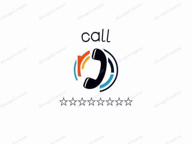 This is a minimalist logo design featuring a black, glossy telephone handset centered against a white background. The telephone is stylized in a modern, flat vector art style, with clean lines and smooth shading, giving it a sleek and professional appearance. Surround