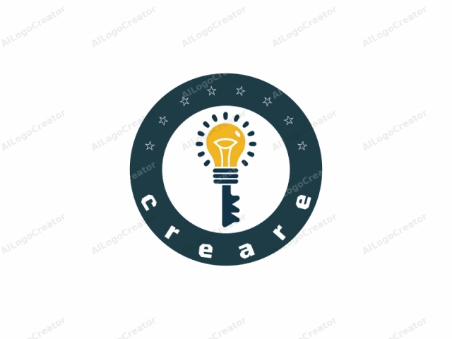 The logo image is a simplistic, digital illustration depicting a golden light bulb with a blue keyhole-shaped base. The light bulb is centered and oriented vertically, with its filament clearly visible. Surrounding the light bulb are small, black, circular elements