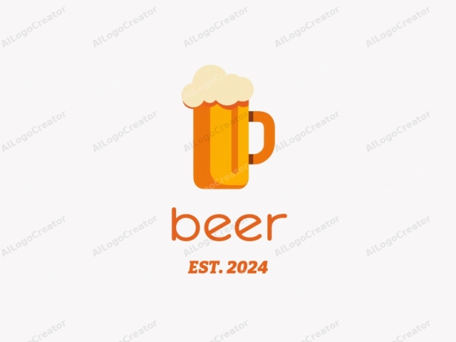 This is a digital vector drawing of a beer mug, characterized by a simple and minimalist style. The mug is rendered in a clean and modern flat design with solid colors, devoid of gradients or shading. The mug is primarily orange, with the exception