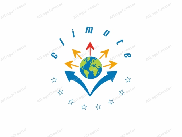 The logo is a digitally created, flat design image composed primarily of bright, bold colors and geometric shapes. At the center is a stylized depiction of the Earth, with green and blue colors representing land and water, respectively. Surrounding the Earth