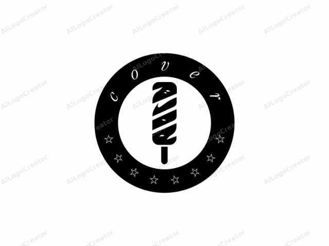 Esta imagen de logotipo es un dibujo minimalista en blanco y negro que representa una paleta estilizada. La paleta está orientada verticalmente y presenta una serie de rayas alternas negras y blancas que corren a lo largo de su longitud, parecidas a un poste de barbero. La parte superior de