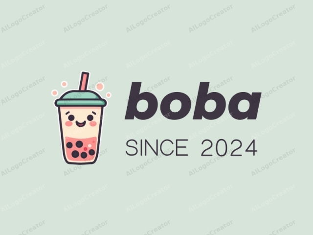 This is a digital drawing in a playful, cartoon style featuring a simple, cute, anthropomorphic beverage container resembling a bubble tea cup. The cup is depicted in a pastel peach color, with a light beige liquid inside. The liquid contains a