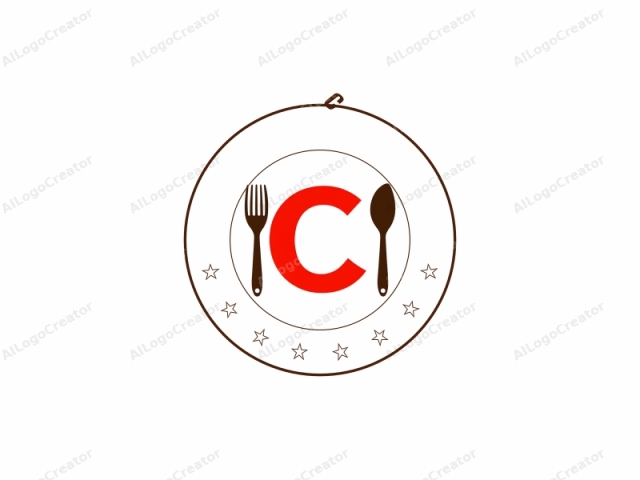 This is a minimalist logo design featuring a bold, red capital letter "C." Positioned centrally on a white background, the "C" dominates the image, standing out with its bright red hue. On either side of the "C," there are