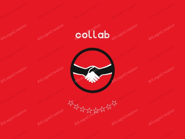 This image is a digital logo depicting two hands, one on each side, forming a handshake within a circular icon. The background is a solid, vivid red, providing a bold contrast to the circular icon which is black and white. The left hand