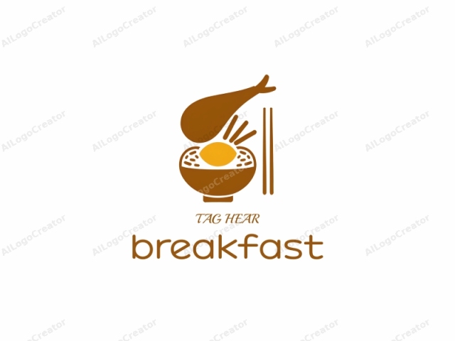 which is a simple, minimalist icon. The logo image features a stylized depiction of a bowl of rice topped with a raw egg. The entire logo is executed in a flat, solid, brown color with no shading or gradients, giving it a